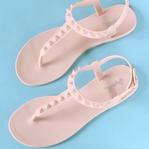 Qupid Nude Matte PVC Studded Flat Sandals sz 10